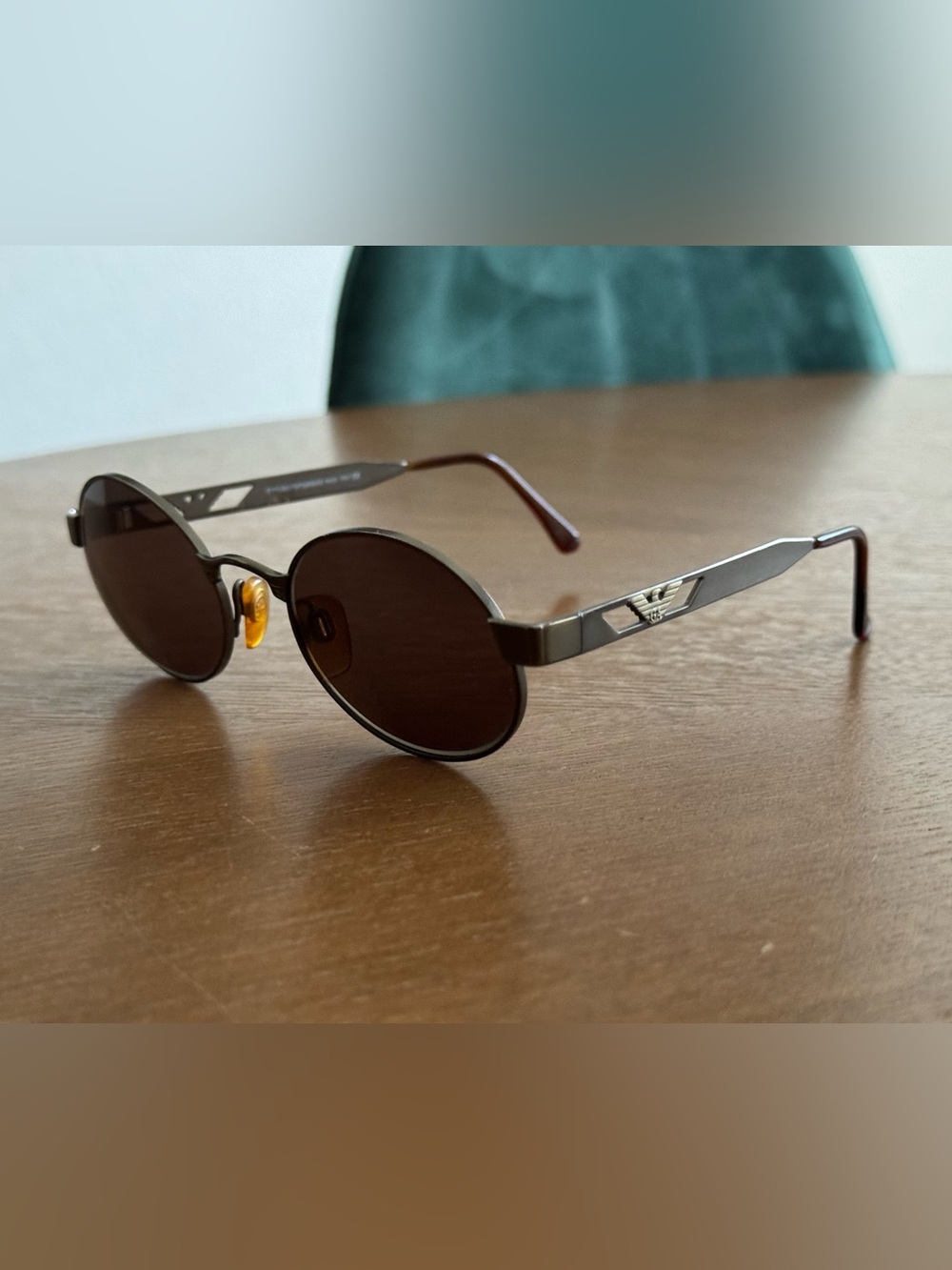 Emporio Armani Round Unisex Sunglasses - Gunmetal Frame, Brown Lenses